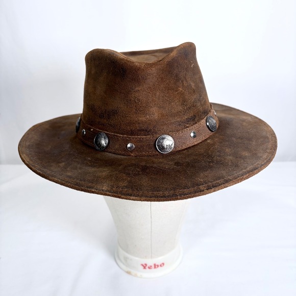 Minnetonka Other - Minnetonka Outback Buffalo Nickel Hat Genuine Leather Brown Western Cowboy Sz L